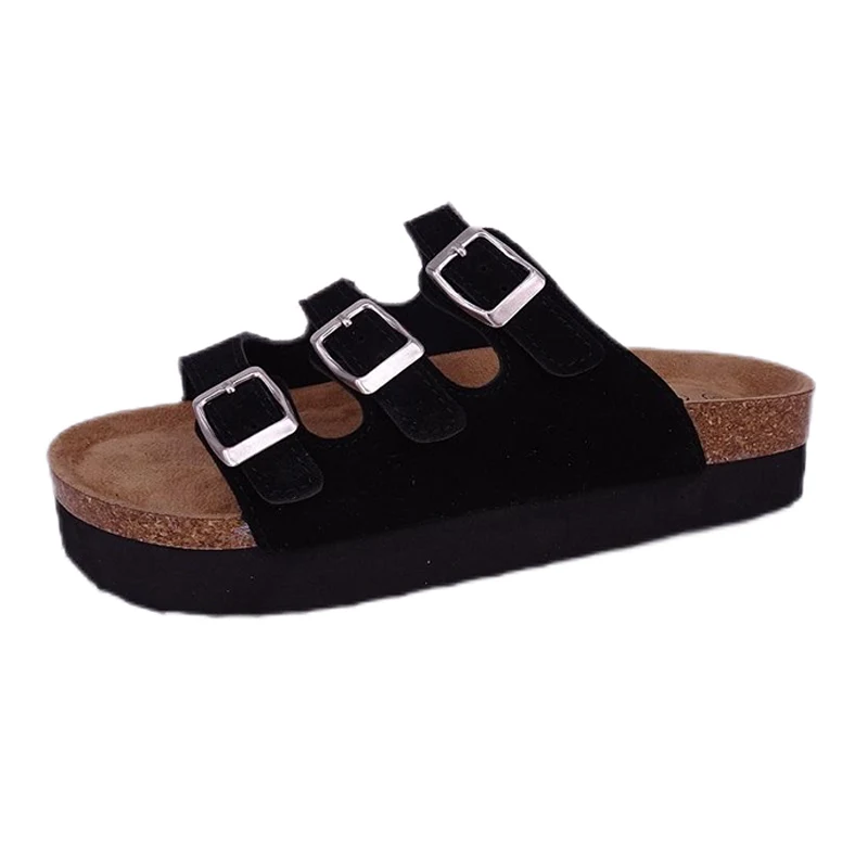 Sandali con plateau a 3 cinturini in vera pelle scamosciata da donna